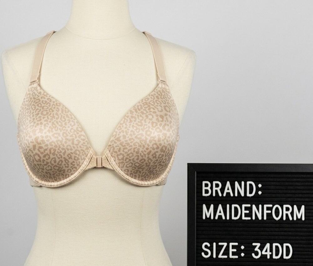 Maidenform Front Close Racerback Bra 34DD Leopard Print Lace T-Back Smooth 07112